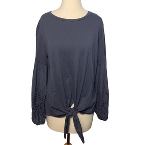NWT Grace + Emma Long Sleeve Top Tie Front Slate Blue M